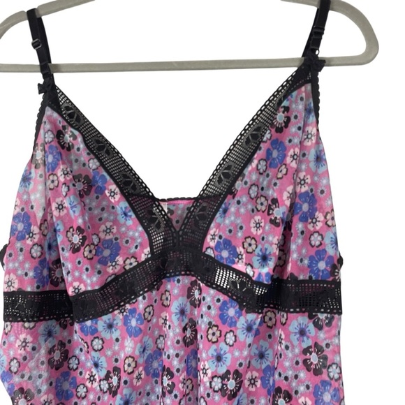 Cacique Floral Mesh Babydoll Cami with Black Lace Trim Pink Purple 26/28 - Picture 3 of 6